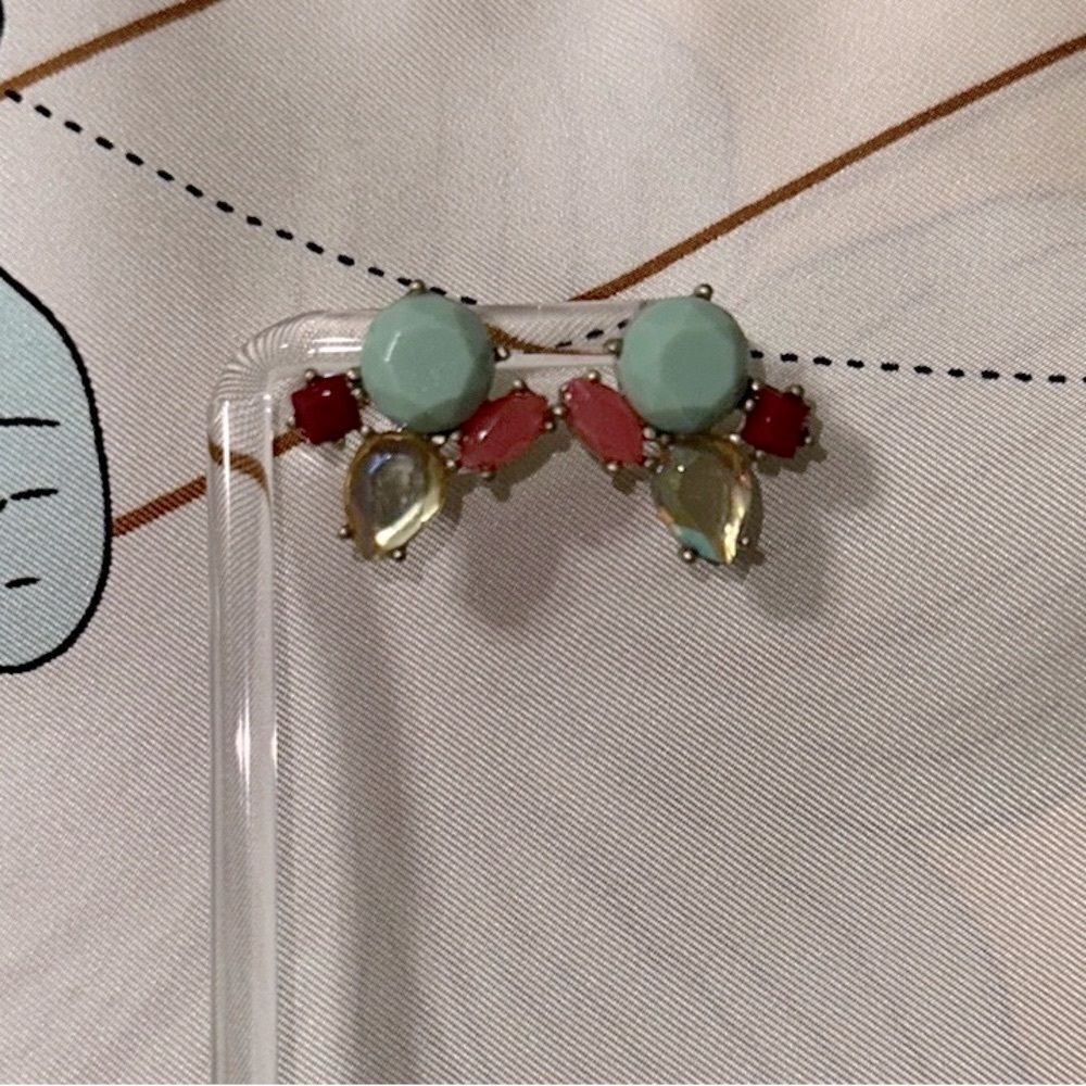 Mint Coral Pink Gold Tone Earrings